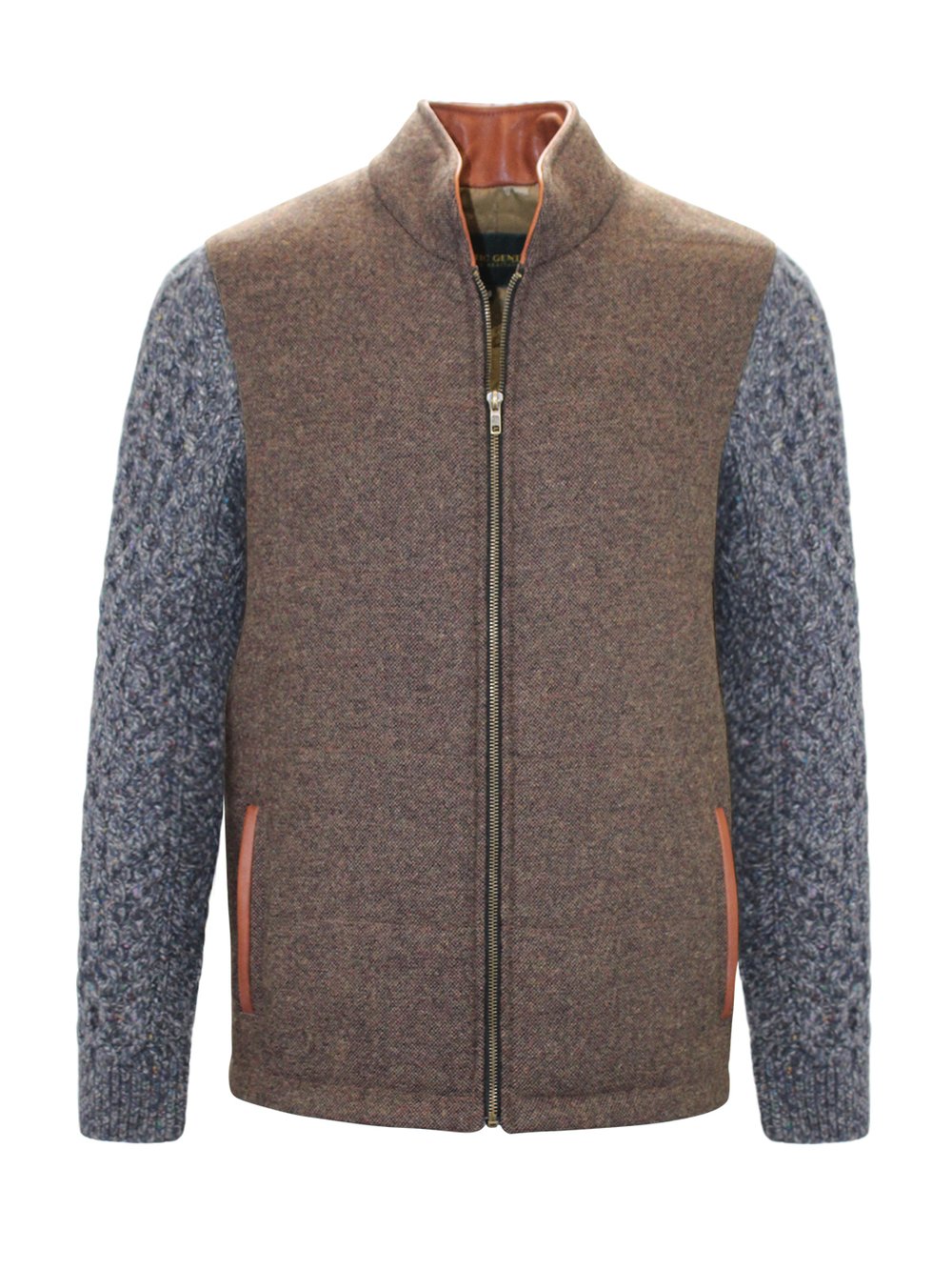 Veste Shackleton marron moyen avec manches en tricot torsadé bleu marine chiné