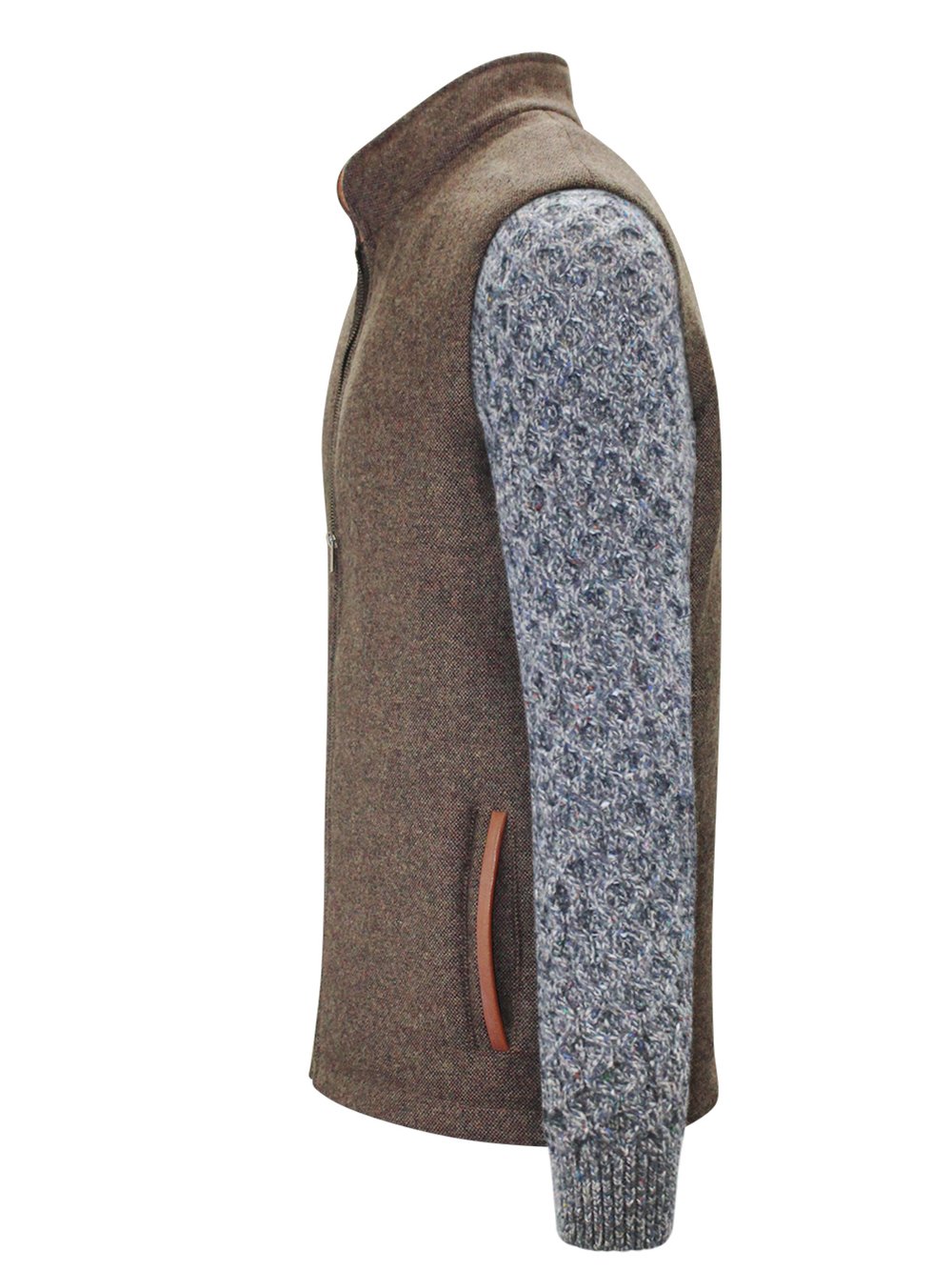 Veste Shackleton marron moyen avec manches en tricot torsadé bleu marine chiné