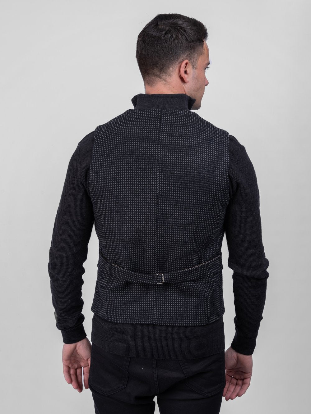 Black with Grey Check Pattern Tweed Waistcoat