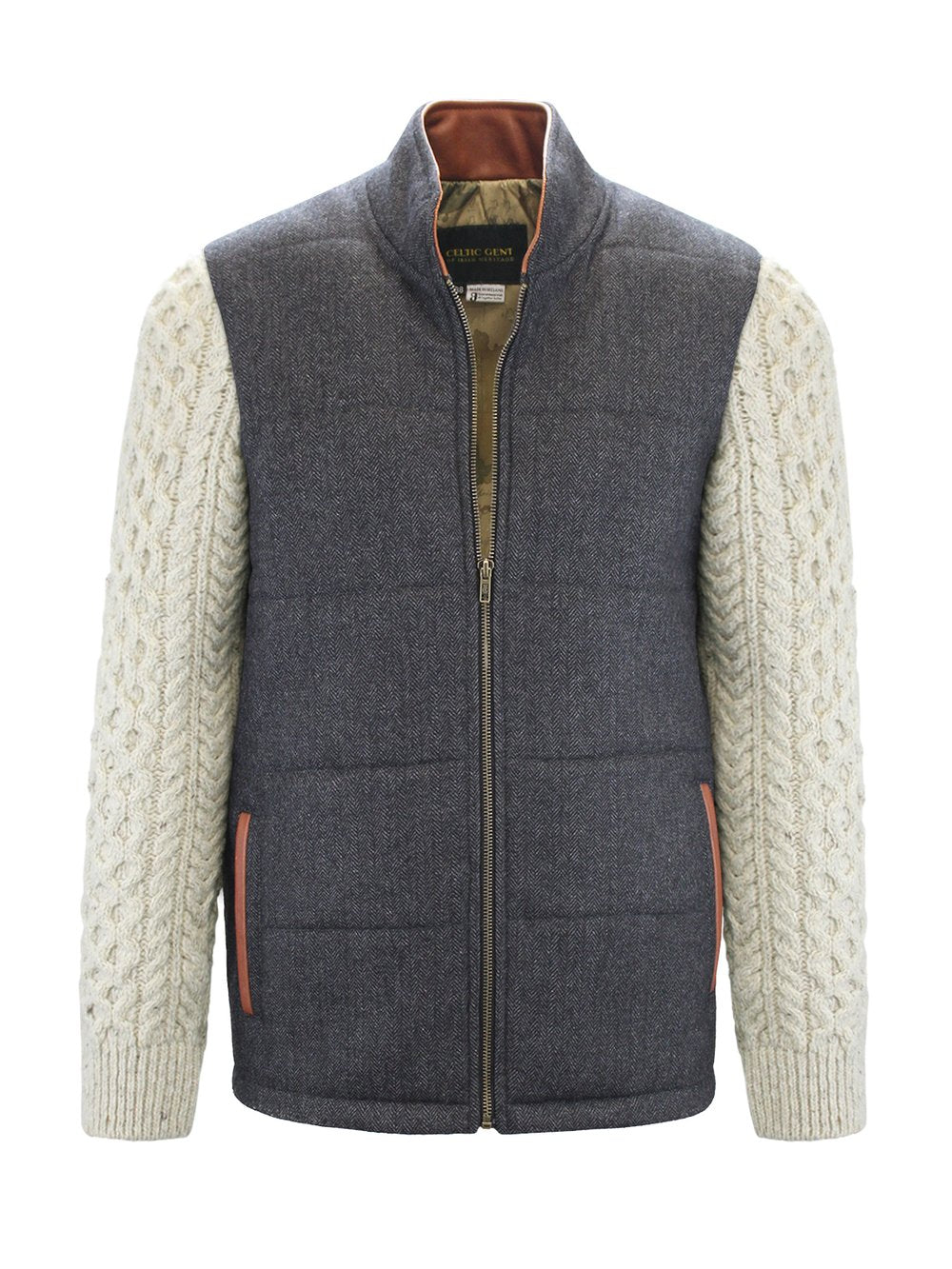 Graue Shackleton-Jacke mit natürlichen Zopfmuster-Ärmeln