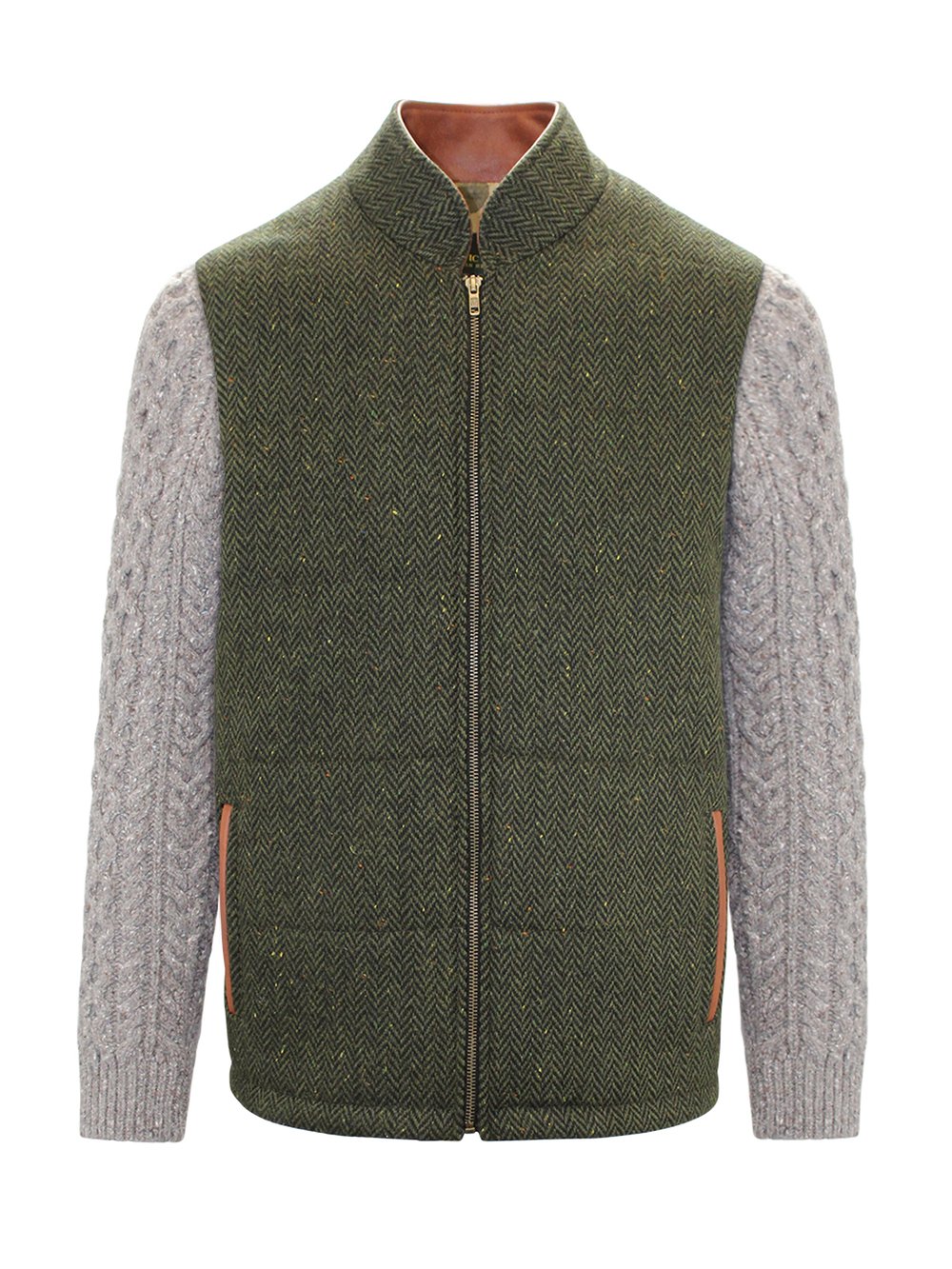 Grüne Shackleton-Jacke mit Rocky-Road-Zopfmusterärmeln