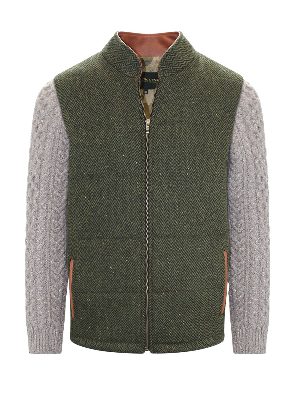 Grüne Shackleton-Jacke mit Rocky-Road-Zopfmusterärmeln
