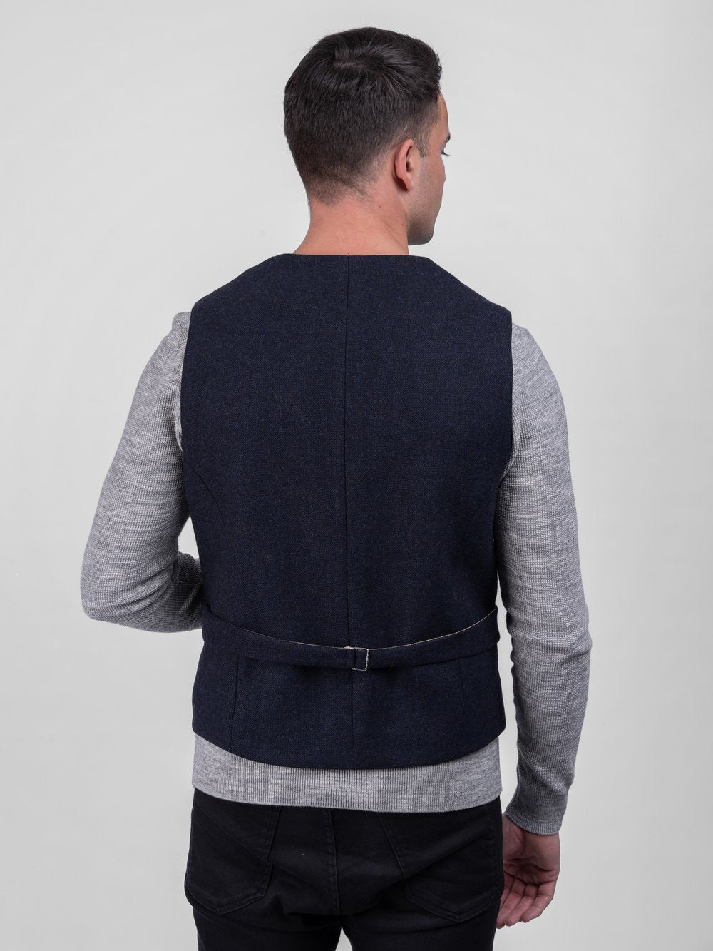 Ryan – Marineblaue Tweed-Weste mit Revers