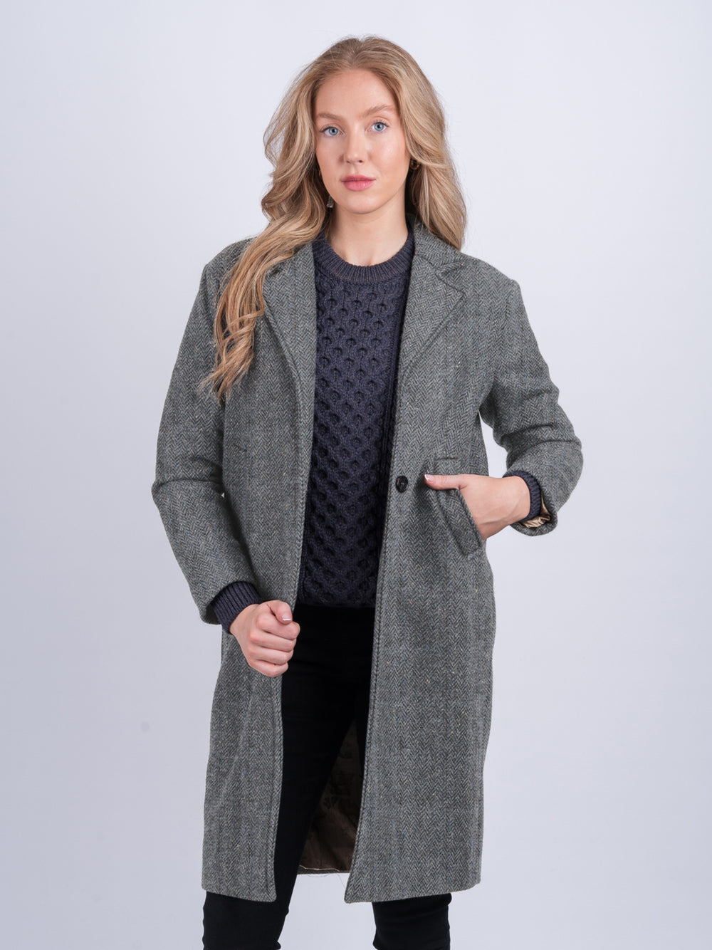 Winter Outfit Grauen Mantel Kombinieren Damen Grauer Jagd-Tweed