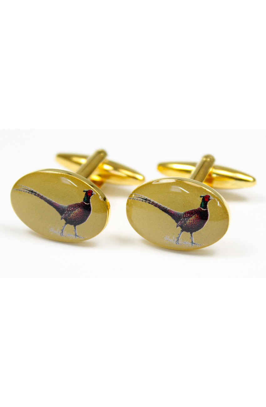 Boutons de manchette en forme de faisan doré debout
