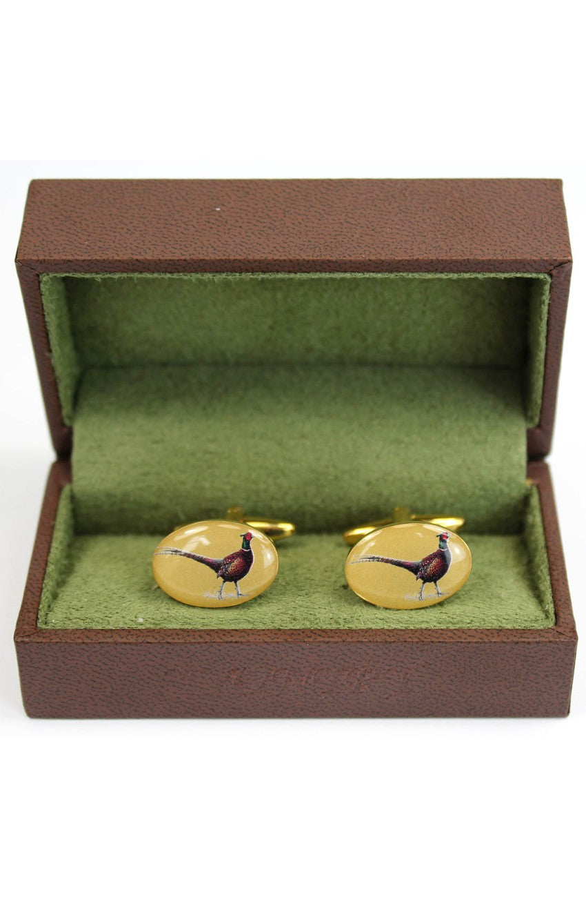 Boutons de manchette en forme de faisan doré debout