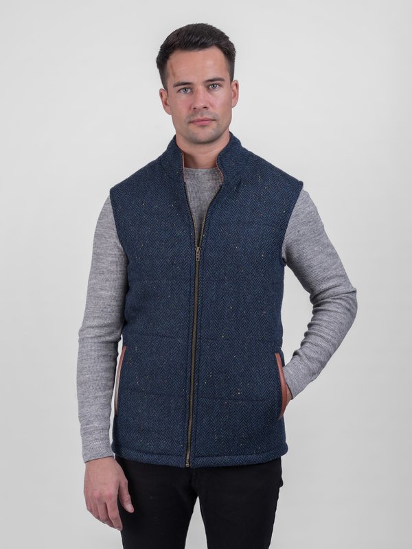 Tweed Bodywarmer with Leather Trims