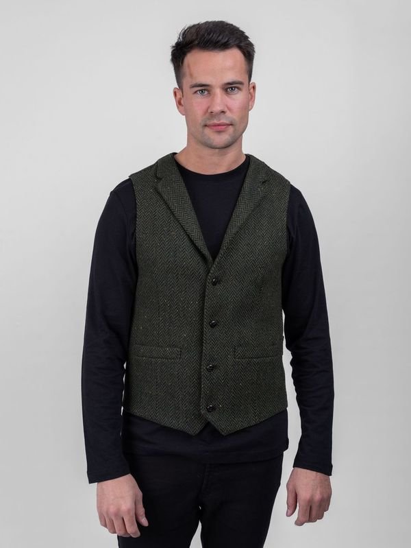Pearse Tweed Herringbone Wool Waistcoat - Green 